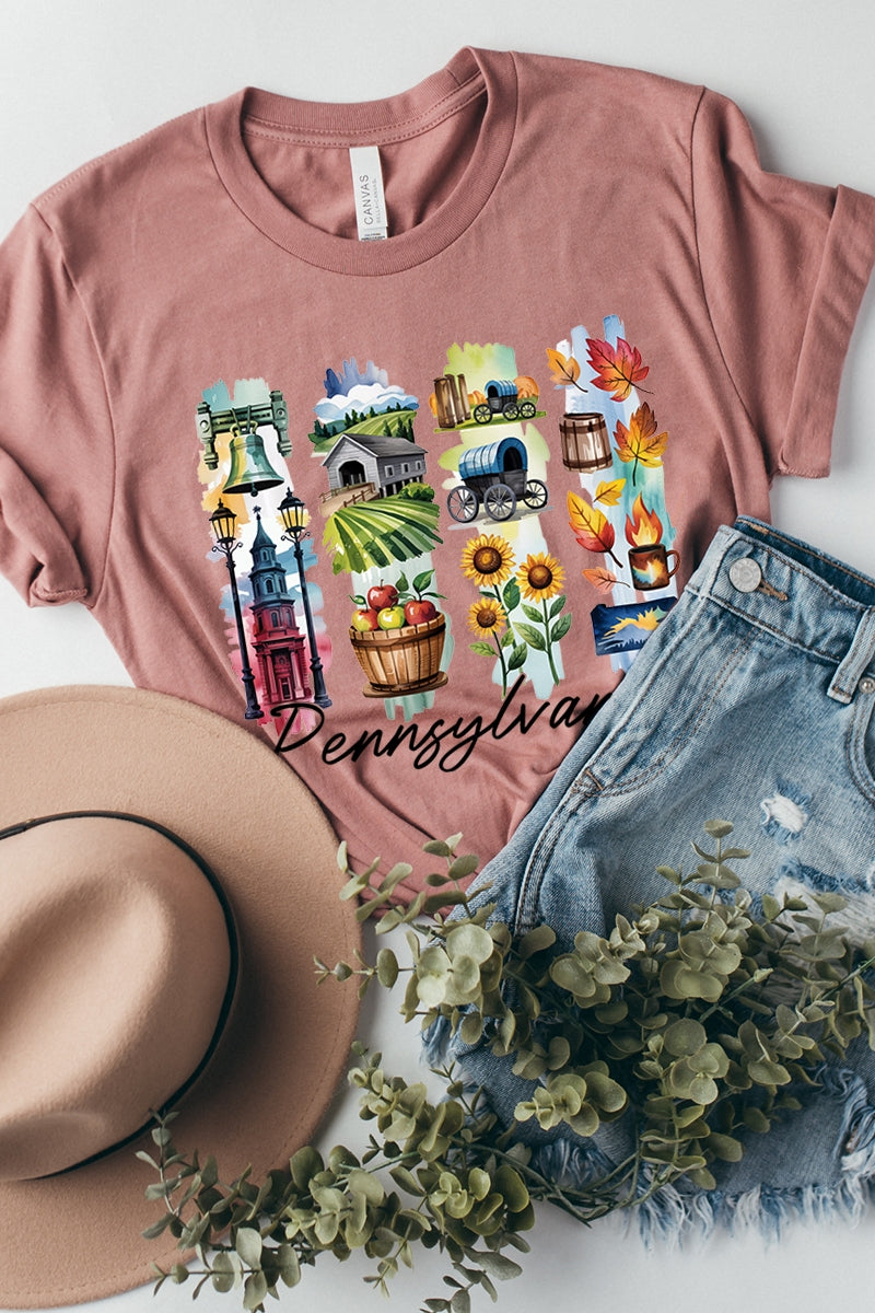 US3001P-E3061PA Pennsylvania State Brushstroke Graphic Plus Tee $16