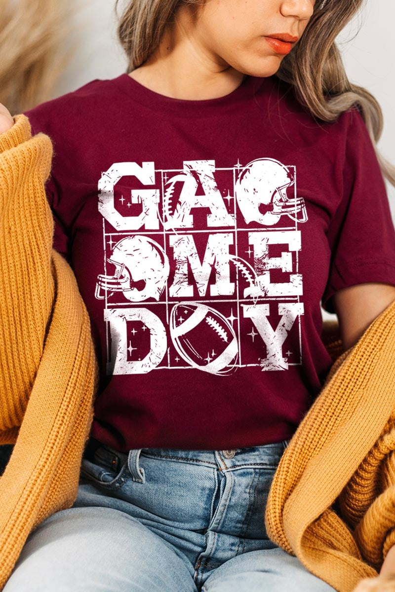 US3001-E3073 Distressed Game Day Graphic Tee $12.5