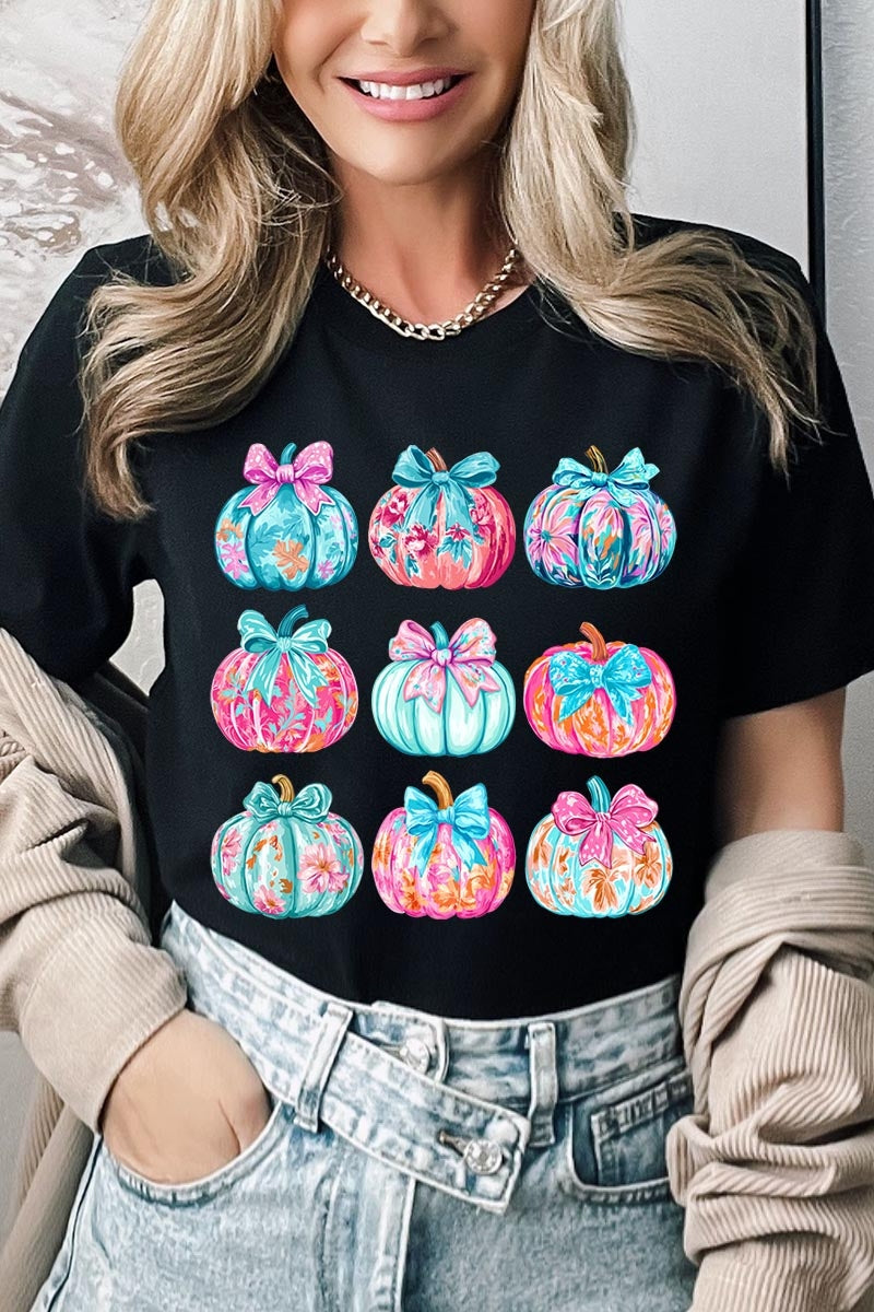 US3001P-E3137 Coquette Pumpkin Graphic Plus Tee $16