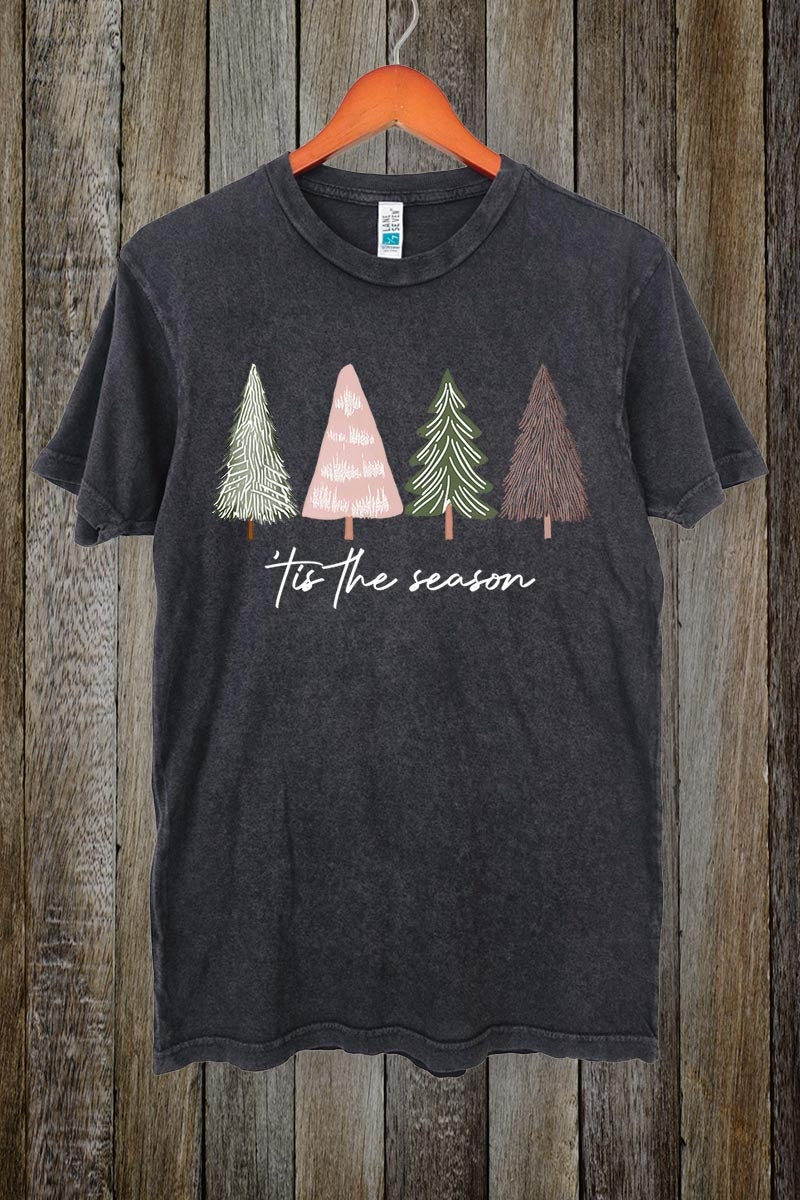 LS002-E3218 Rustic Christmas Trees Graphic Vintage Tee $15.5