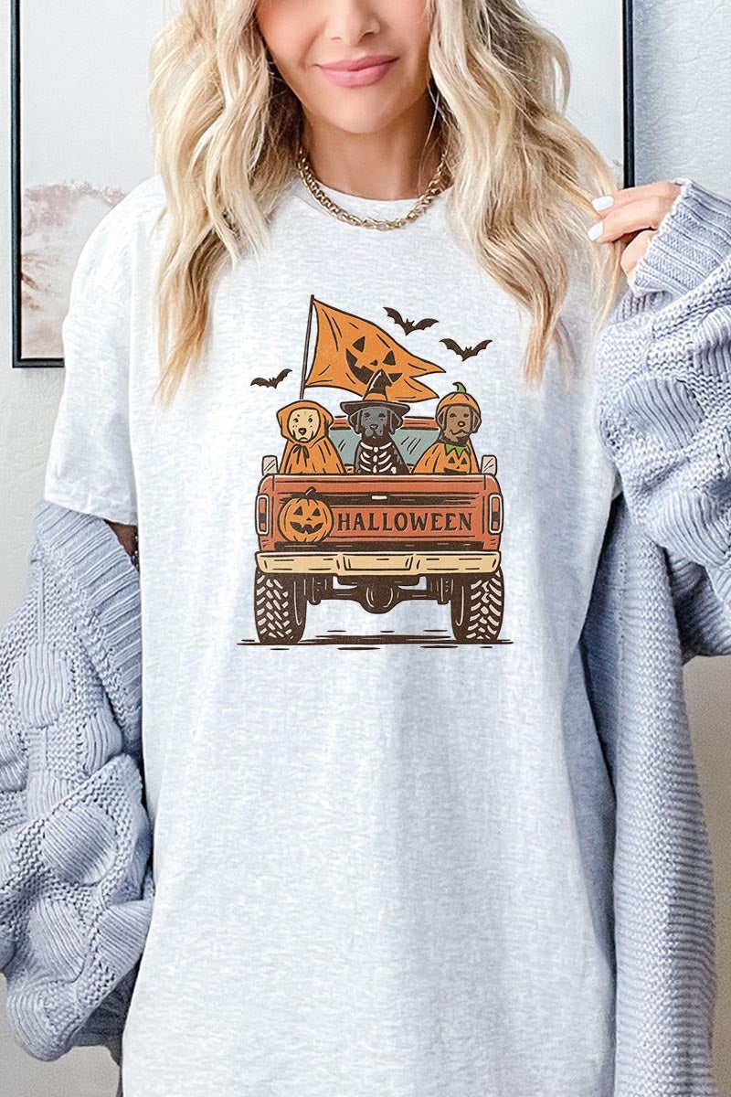 5000-E3150 Halloween Truck Dogs Graphic Heavy Cotton Tee $9