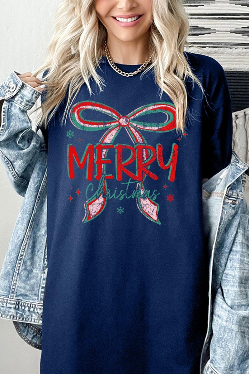5000P-E3197 Merry Christmas Bow Graphic Plus Heavy Cotton Tee $12.75