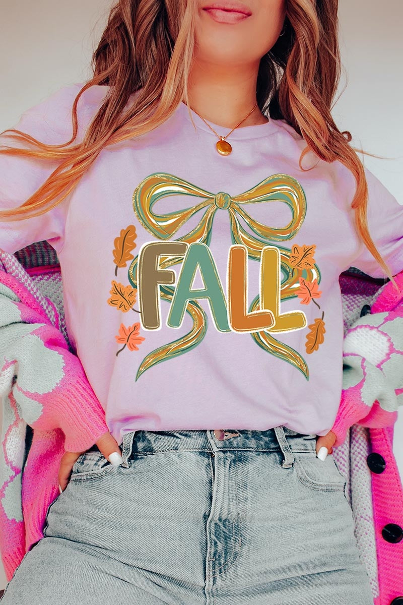 US3001P-E3121 Fall Brushstroke Bow Graphic Plus Tee $16