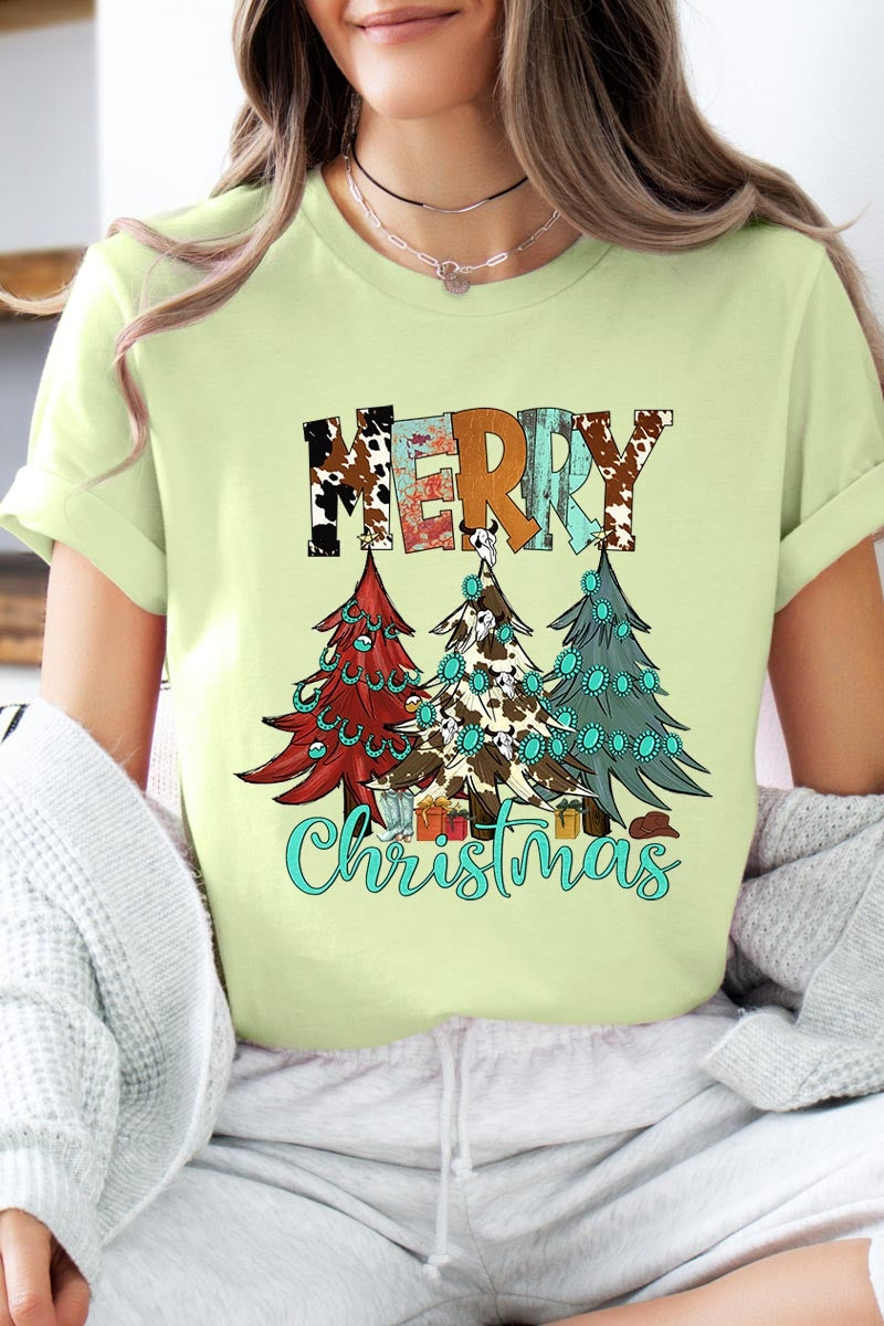US3001P-E3200 Merry Christmas Trees Graphic Plus Tee $16