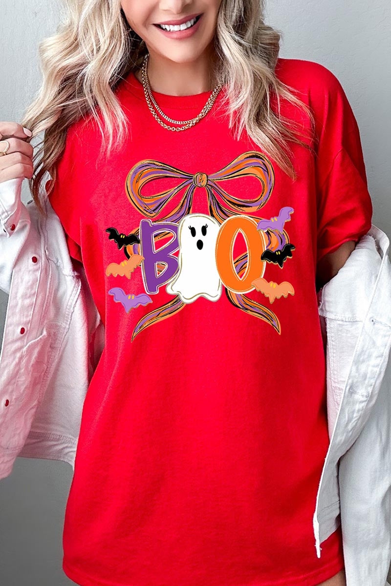 5000-E3120 Boo Brushstroke Bow Graphic Heavy Cotton Tee $9