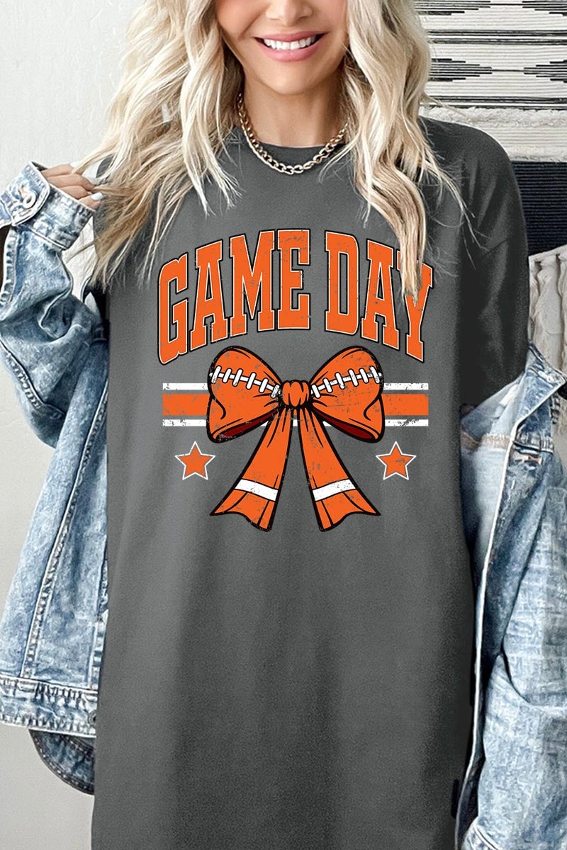 5000-E3064 Orange Football Bow Graphic Heavy Cotton Tee $9