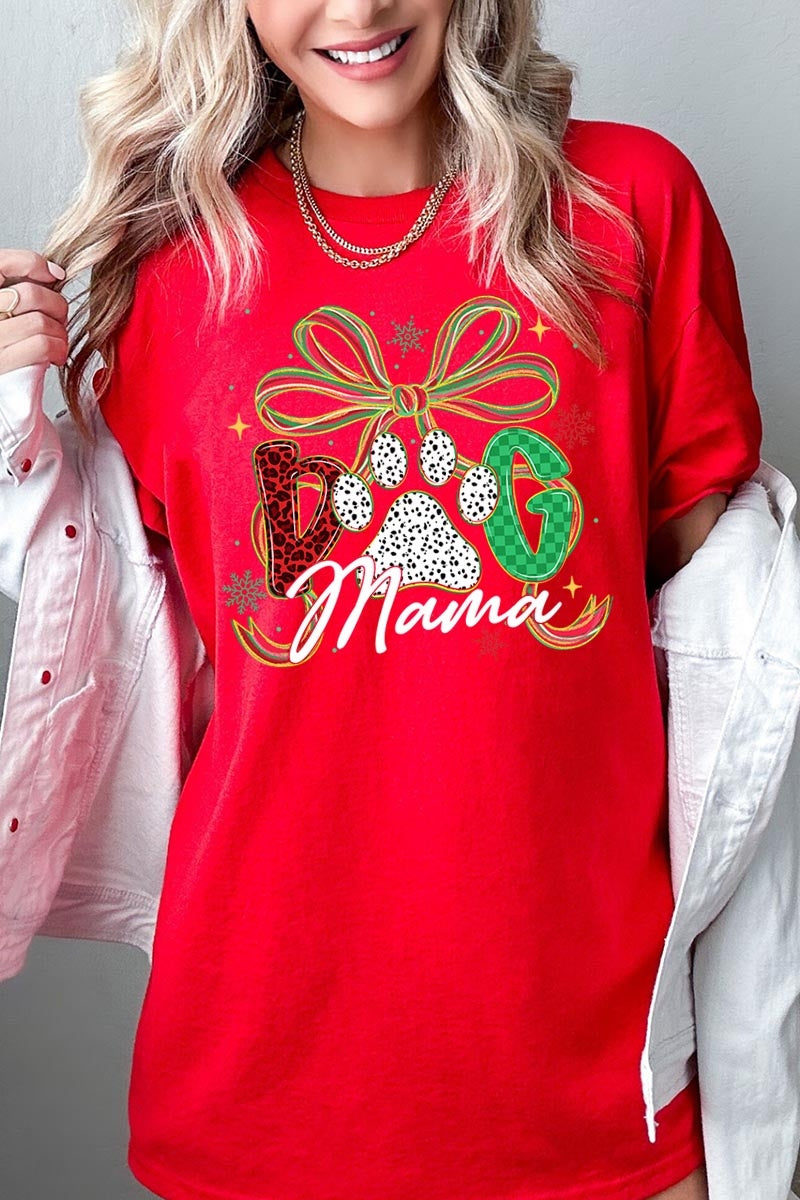 5000-E3194 Dog Mama Christmas Paw Graphic Heavy Cotton Tee $9