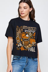 CTS-E3134 Fall Football Collage Graphic Relaxed Crop Top $11