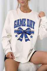 UL240P-E3065 Blue Game Day Football Bow Plus Long Sleeve Tee $17