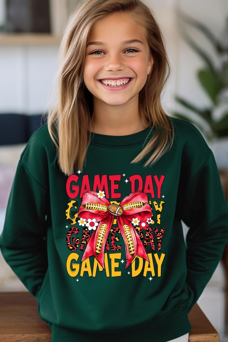 UL180B-E3091Z Red Yellow Football Game Day Bow Kids Sweatshirt $20