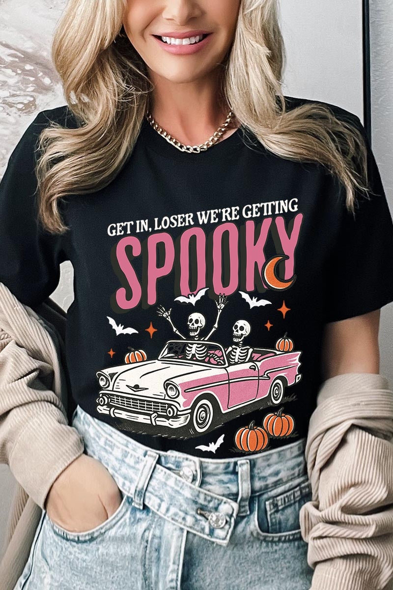 US3001-E3142 Spooky Skeleton Graphic Tee $12.5