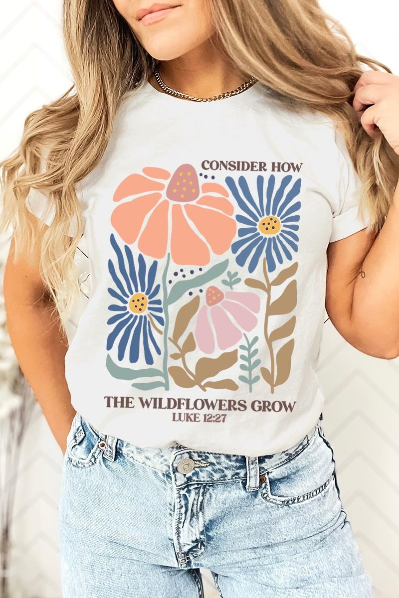 US3001P-E3067 Consider the Wildflowers Graphic Plus Tee $16