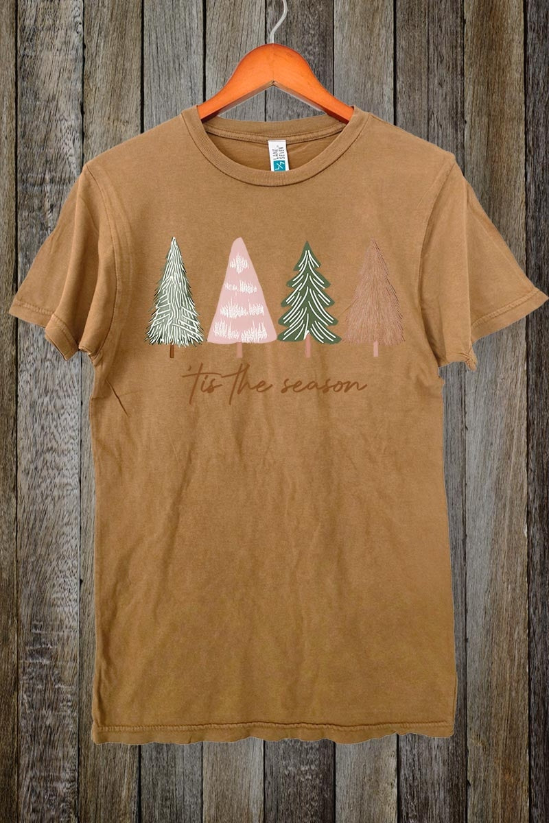 LS002-E3218 Rustic Christmas Trees Graphic Vintage Tee $15.5