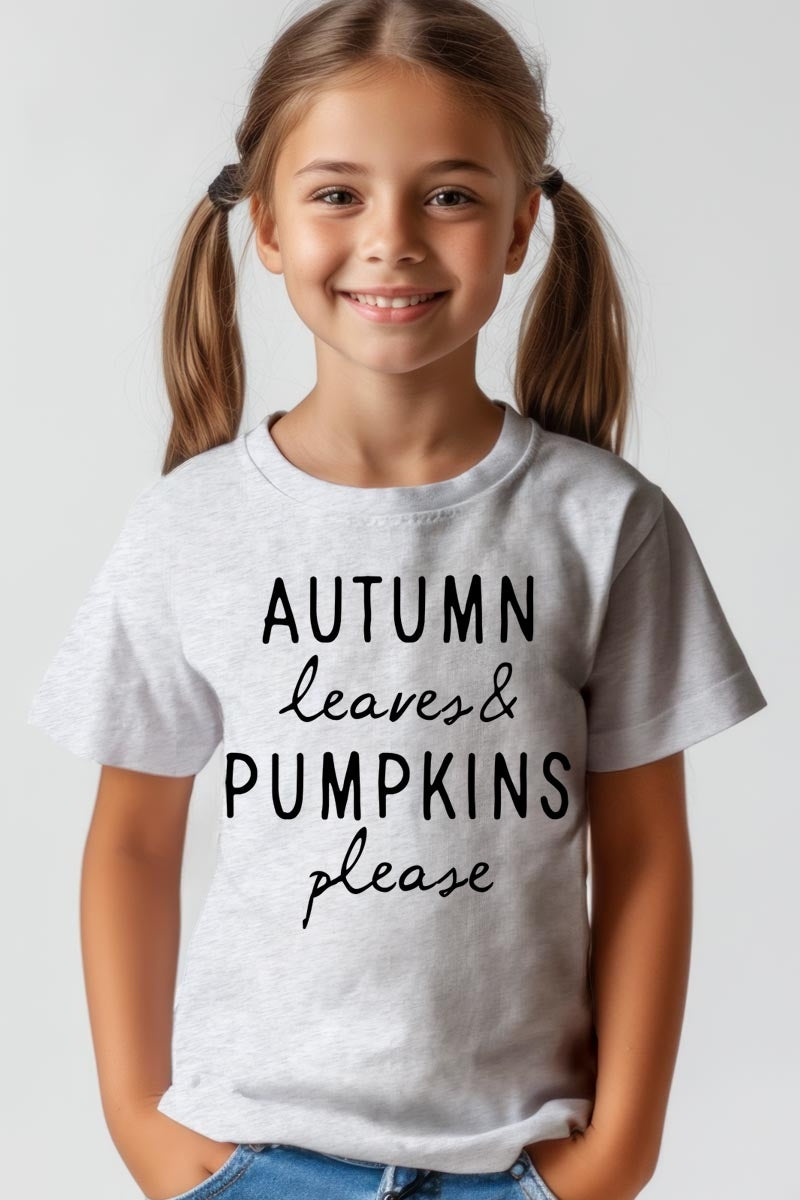 US3001Y-E3158Z Autumn Leaves Pumpkins Kids Graphic Tee $11