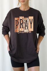 UL240-E3166 Pray Fall Christian Graphic Long Sleeve Tee $13.75