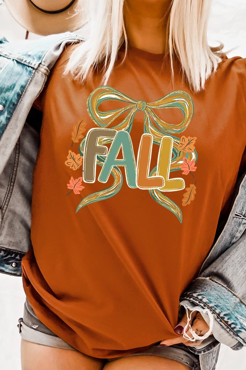 US3001P-E3121 Fall Brushstroke Bow Graphic Plus Tee $16
