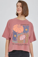 CTS-E3067 Consider the Wildflowers Graphic Relaxed Crop Top $11