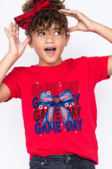 US3001Y-E3087Z Red Blue Football Game Day Bow Kids Graphic Tee $11