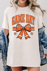 5000-E3064 Orange Football Bow Graphic Heavy Cotton Tee $9