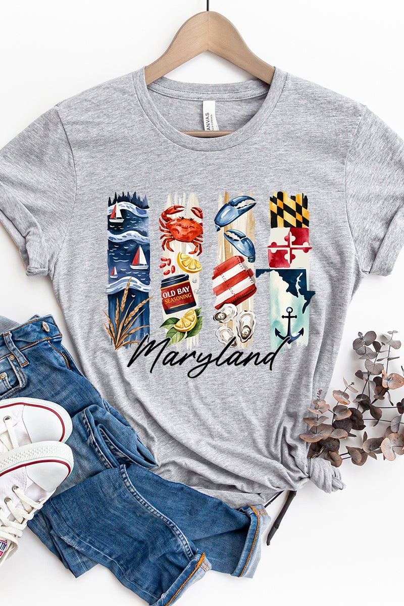 US3001P-E3061MD Maryland State Brushstroke Graphic Plus Tee $16