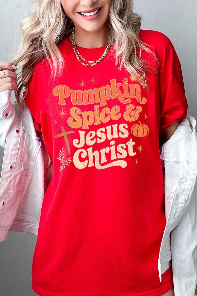 5000P-E3164 Pumpkin Spice & Jesus Graphic Plus Heavy Cotton Tee $12.75