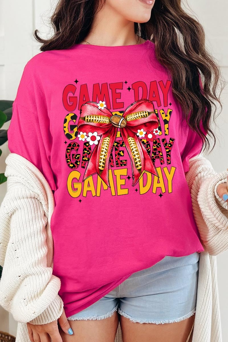 5000-E3091 Red Yellow Football Game Day Bow Heavy Cotton Tee $9