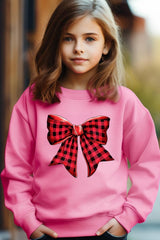 UL180B-E3198Z Red Buffalo Plaid Bow Kids Graphic Sweatshirt $20
