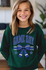 UL180B-E3065Z Blue Game Day Football Bow Kids Graphic Sweatshirt $20