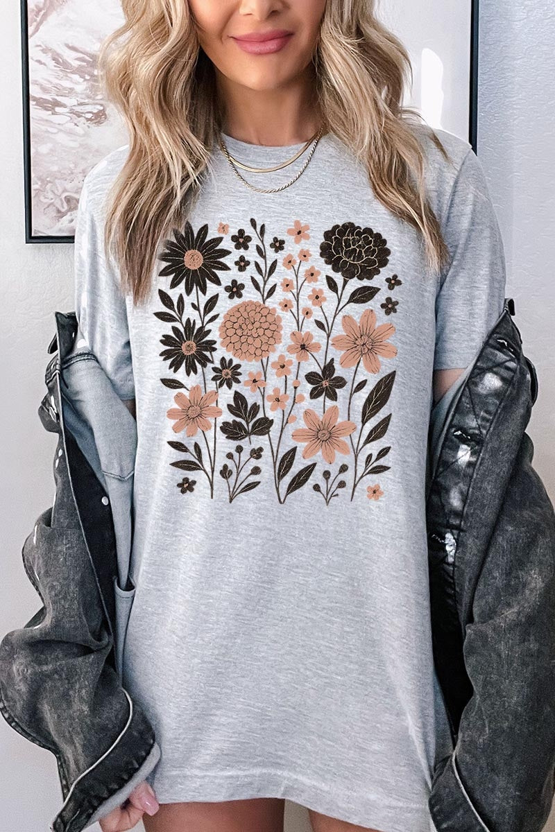 US3001P-E3178 Fall Floral Garden Graphic Plus Tee $16