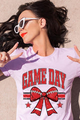 US3001-E3062 Red Game Day Football Bow Graphic Tee $12.5