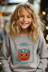 UL180B-E3140Z Halloween turquoise pumpkin Kids Sweatshirt $20