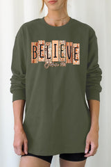 UL240-E3167 Believe Fall Christian Graphic Long Sleeve Tee $13.75