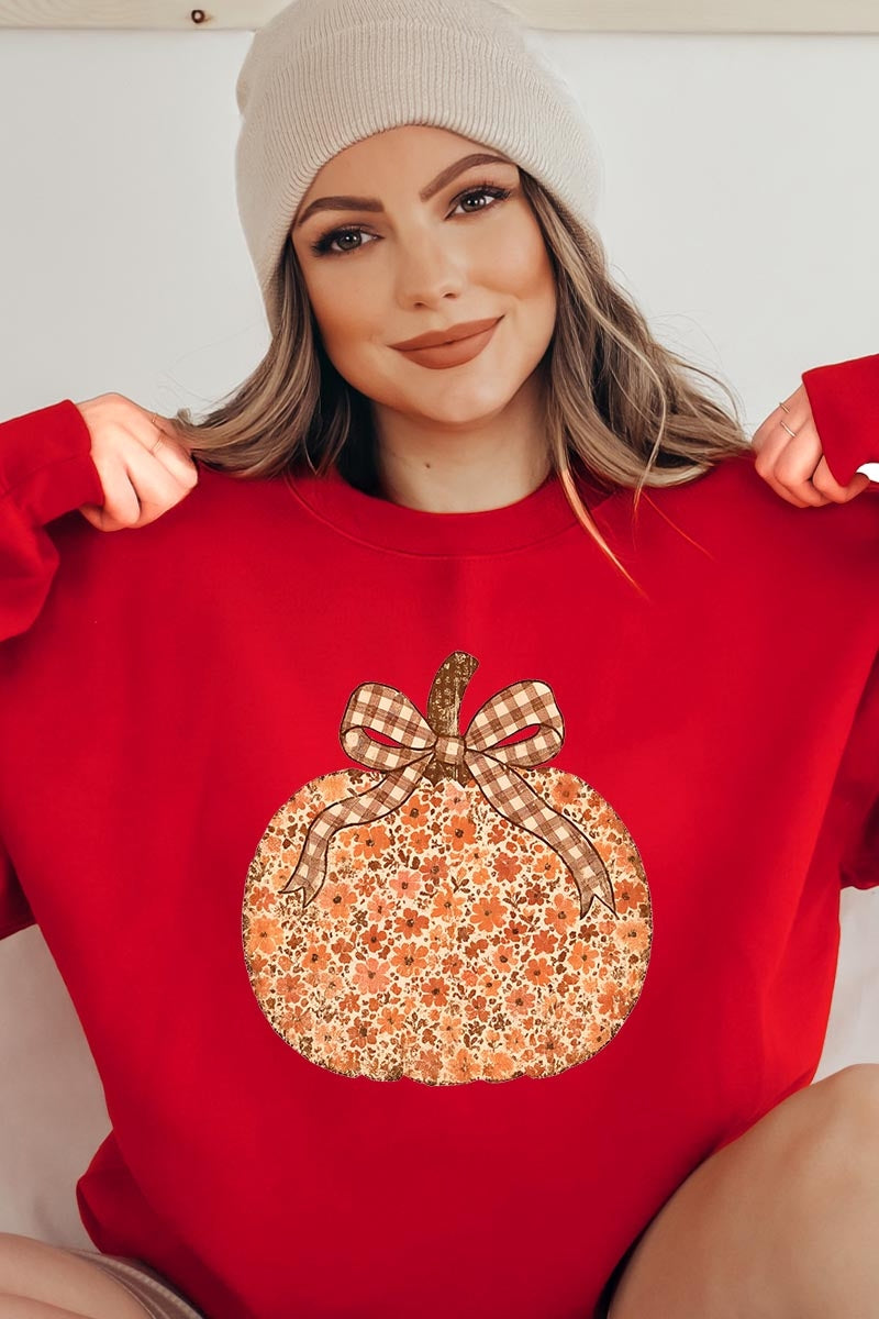 UL180-E3135 Floral Fall Pumpkin Graphic Sweatshirt $20