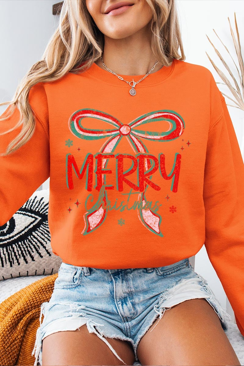 UL180P-E3197 Merry Christmas Bow Graphic Plus Sweatshirt $25