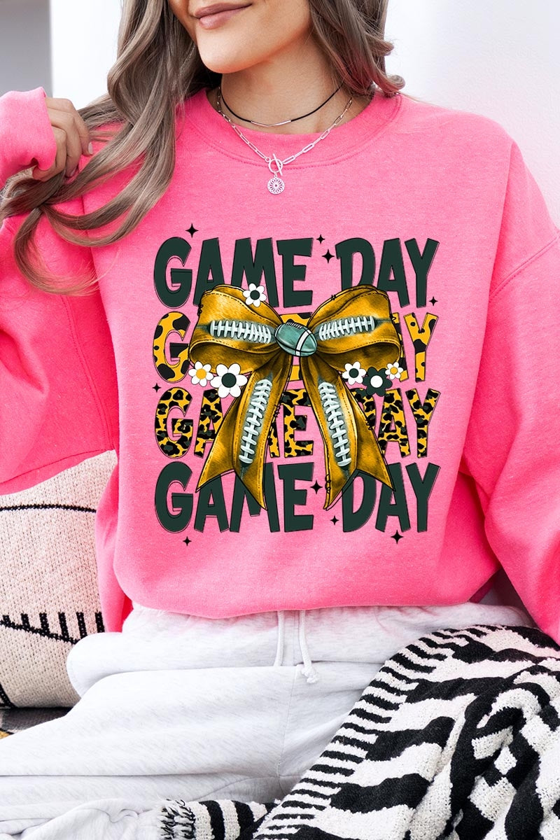 UL180-E3090 Yellow Football Game Day Bow Graphic Sweatshirt $20