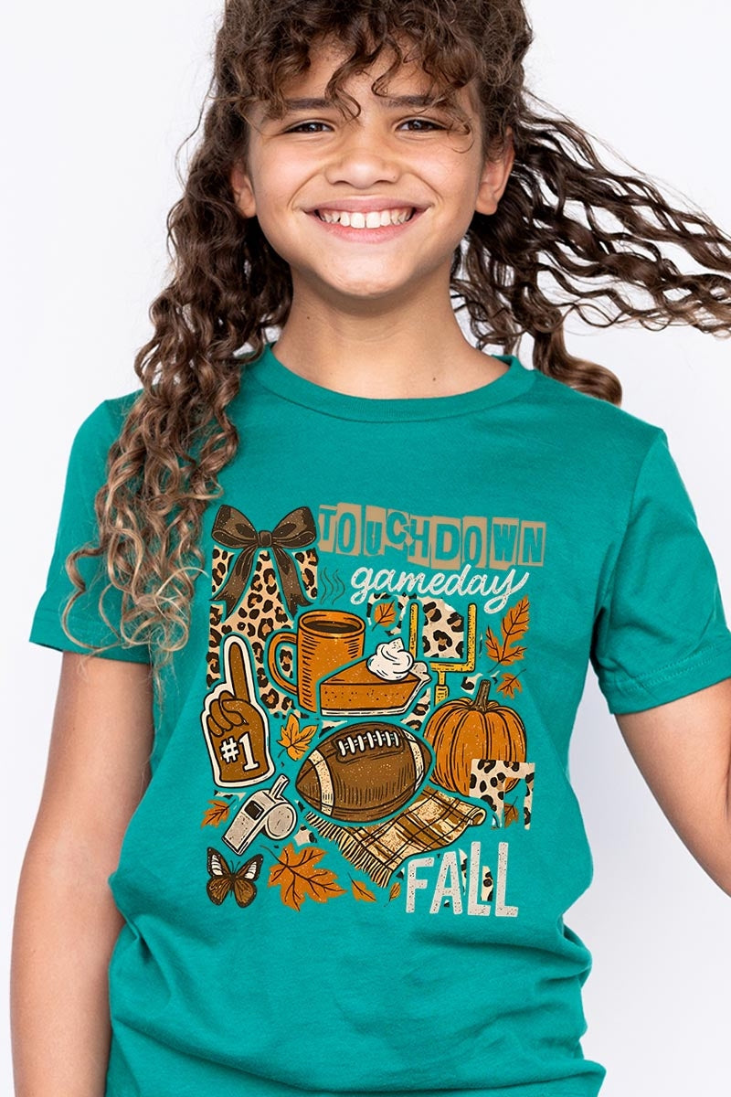 US3001Y-E3134Z Fall Football Collage Kids Graphic Tee $11