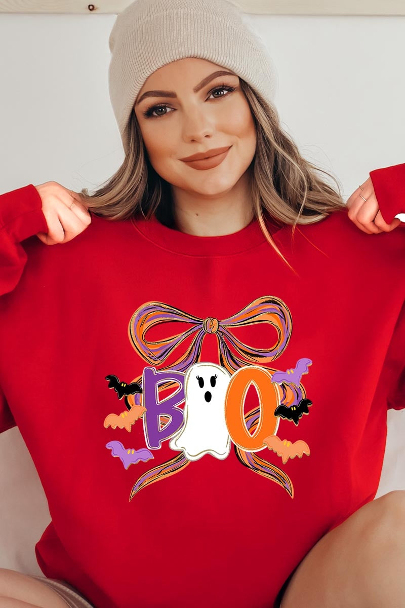 UL180P-E3120 Boo Brushstroke Bow Graphic Plus Sweatshirt $25