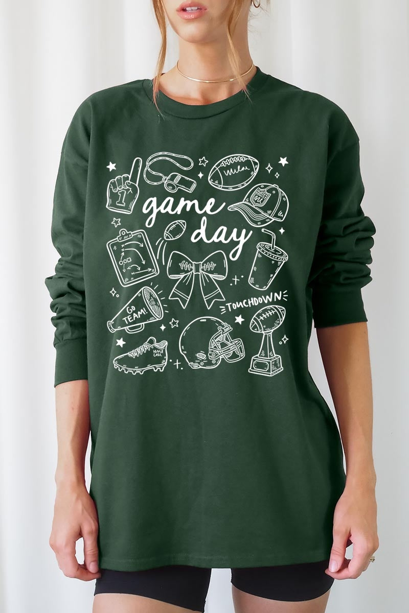 UL240-E3081 Football Doodles Graphic Long Sleeve Tee $13.75