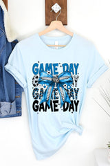 US3001P-E3089 Blue Silver Football Game Day Bow Graphic Plus Tee $16