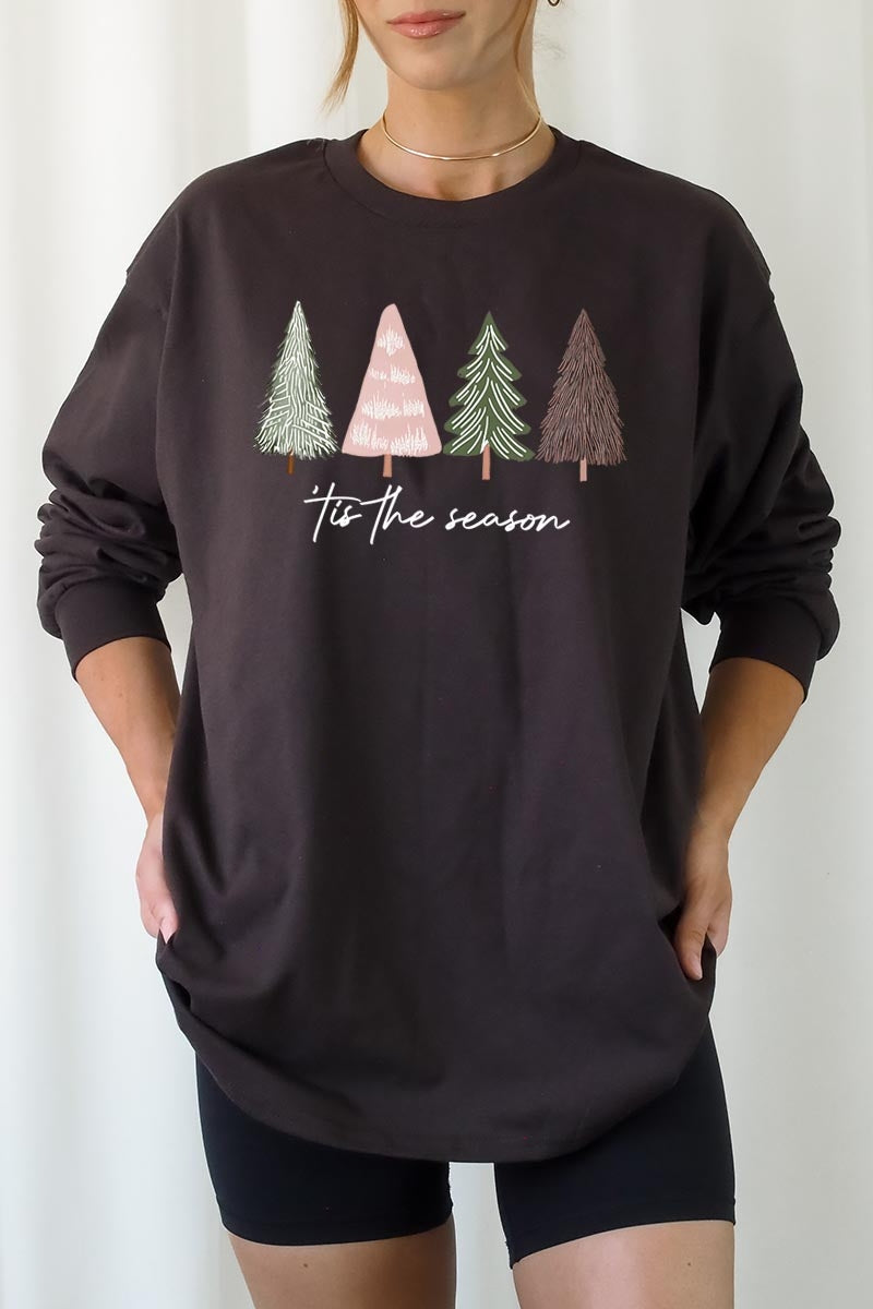 UL240P-E3218 Rustic Christmas Trees Graphic Plus Long Sleeve Tee $17