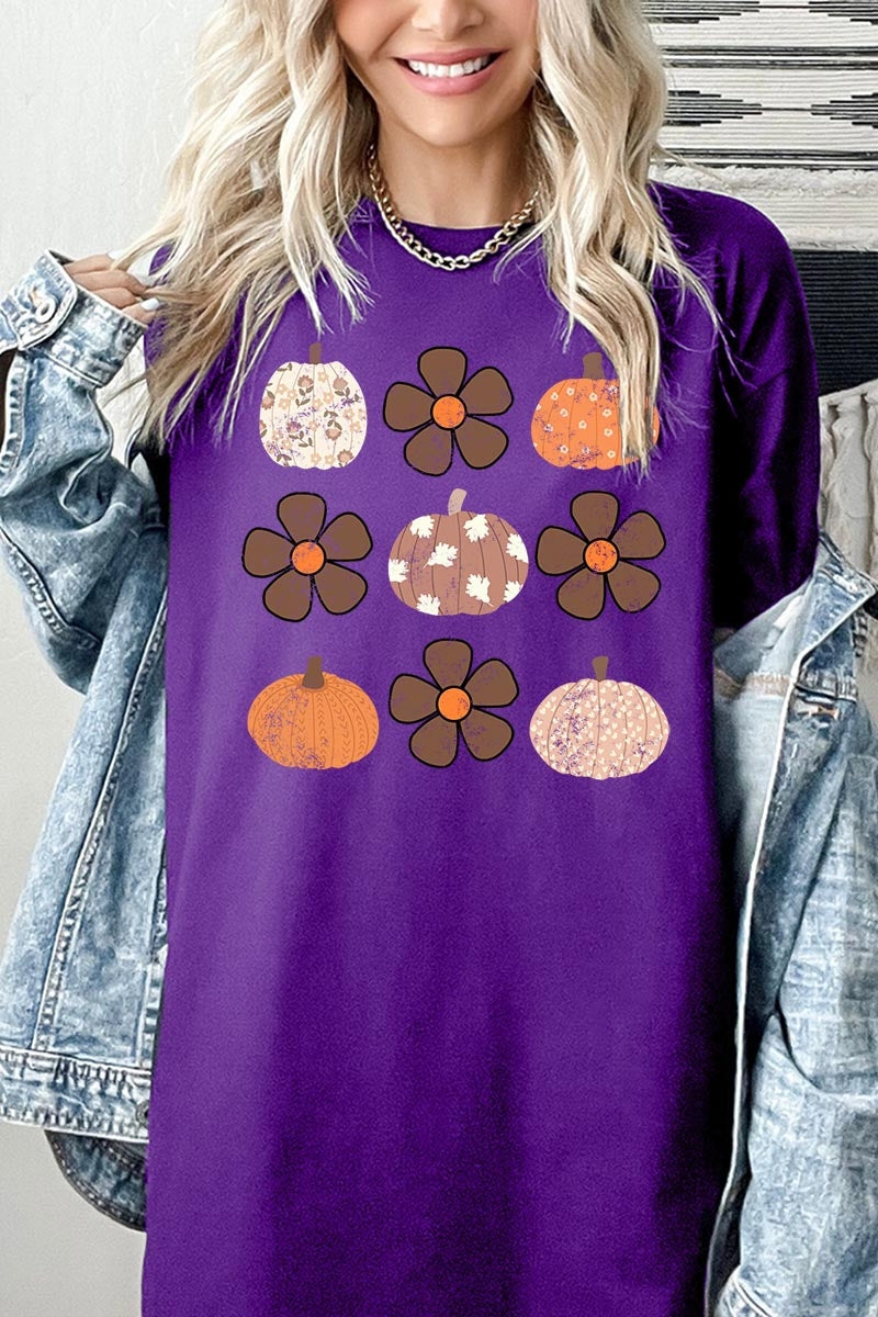 5000P-E3117 Pumpkins & Flowers Fall Plus Heavy Cotton Tee $12.75