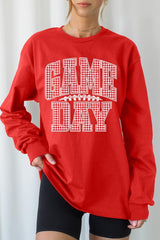 UL240-E3126 Red Gingham Game Day Graphic Long Sleeve Tee $13.75