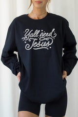 UL240P-E3115 Y'all Need Jesus Graphic Plus Long Sleeve Tee $17