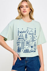 CTS-E3188 Ski Doodle Graphic Relaxed Crop Top $11