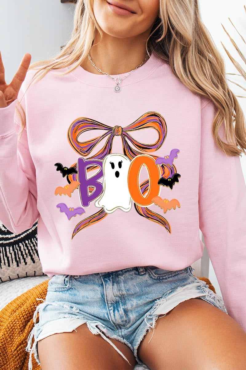 UL180P-E3120 Boo Brushstroke Bow Graphic Plus Sweatshirt $25