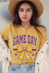 US3001P-E3063 Purple Game Day Football Bow Graphic Plus Tee $16