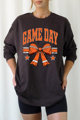 UL240-E3064 Orange Game Day Football Bow Long Sleeve Tee $13.75