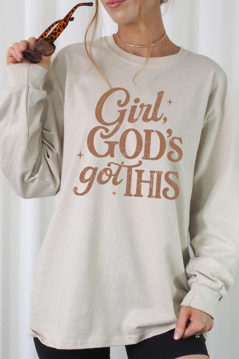 UL240-E3102 Girl, Godu2019s Got This Graphic Long Sleeve Tee $13.75