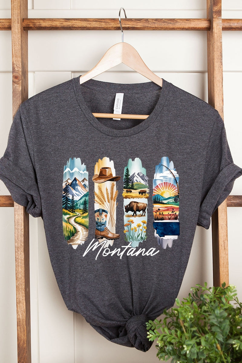 US3001P-E3061MT Montana State Brushstroke Graphic Plus Tee $16