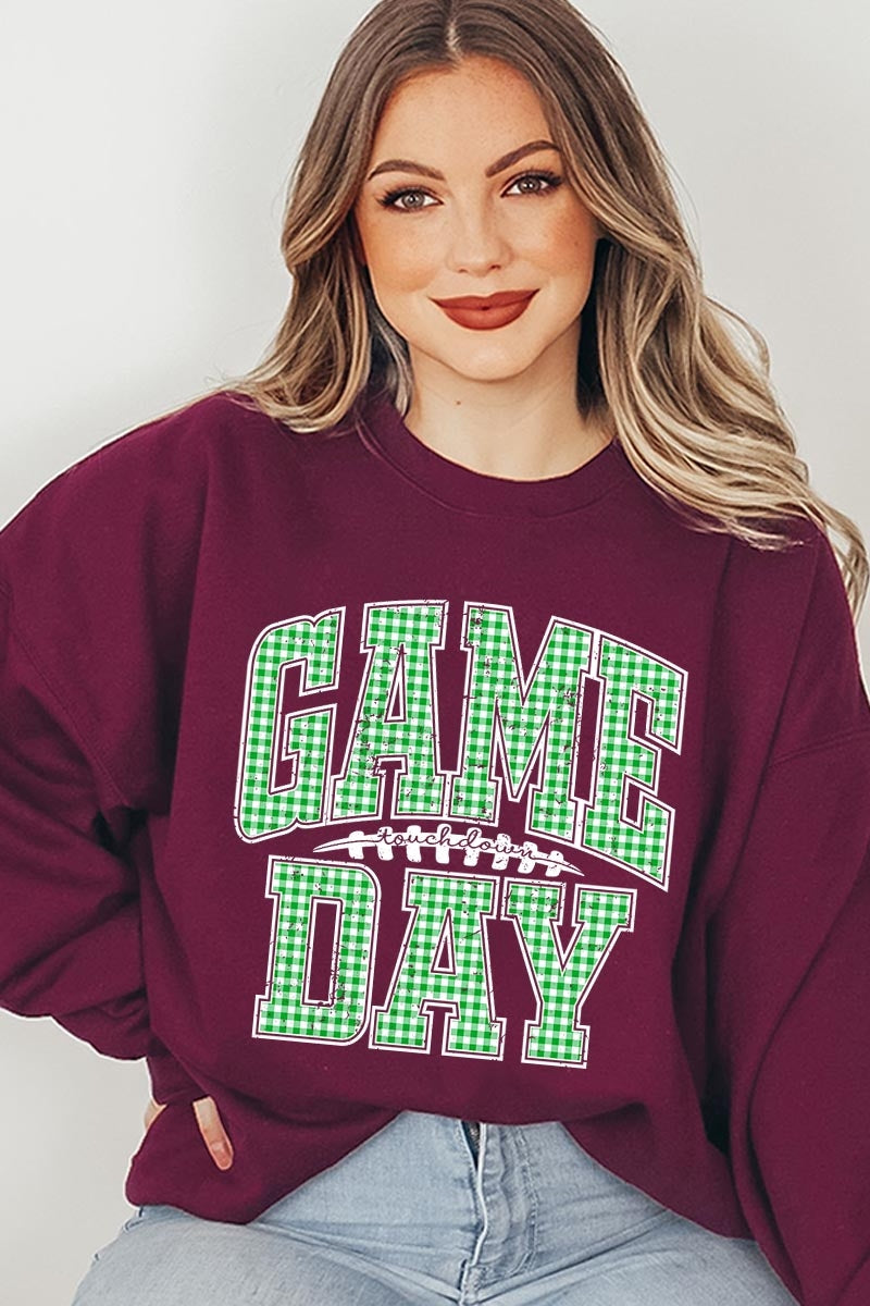UL180-E3128 Green Gingham Game Day Graphic Sweatshirt $20